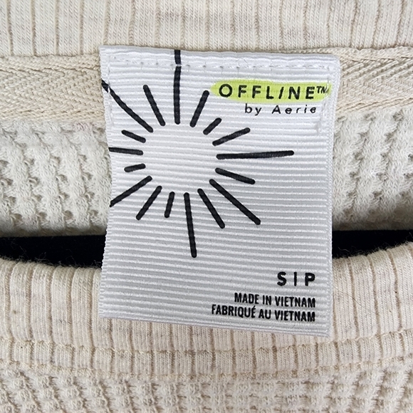 Aerie Oversized Long Sleeve Waffle Knit Offline Do What Makes You Happy Tee Sz S - Picture 3 of 6